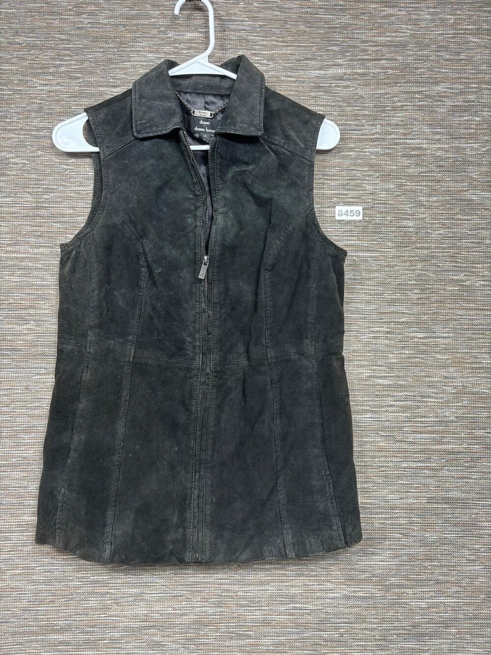 Dennis Basso Vest Womens Sz XS Black Leather Full Zip Collared Lined Mid Length